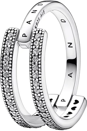 PANDORA Rings - Signature Logo & Pavé Double Band Ring - - Rings for ladies