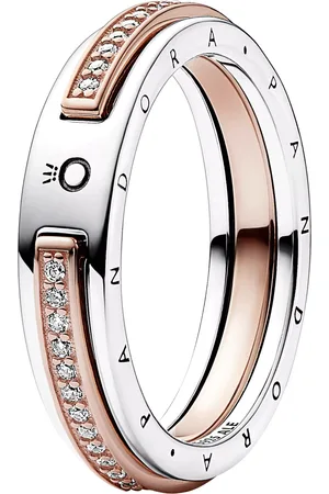 PANDORA Rings - Signature Two-tone Logo & Pavé Ring - - Rings for ladies