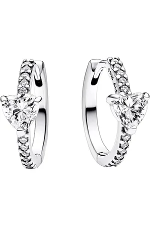 PANDORA Earrings - Heart sterling hoop earrings with clear cub - - Earrings for ladies