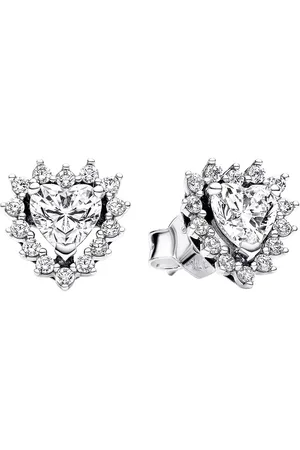 PANDORA Earrings - Heart sterling stud earrings with clear cub - - Earrings for ladies