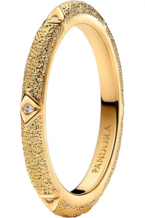 PANDORA Rings - Texture 14k -plated ring withcubic zirconia - - Rings for ladies