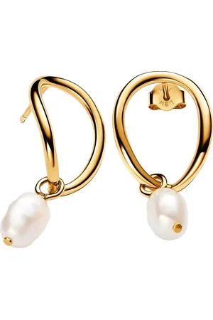 PANDORA Earrings - 14k Gold-plated drop earrings with baroque treated - - Earrings for ladies