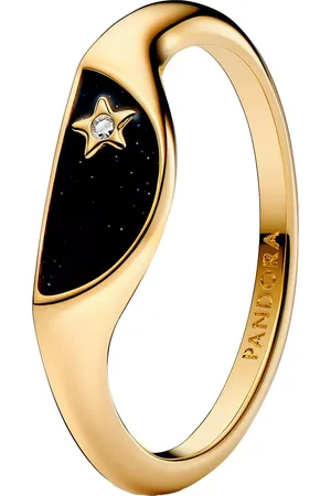 PANDORA Rings - Halved signet 14k gold-plated ring withcubic zirco - - Rings for ladies
