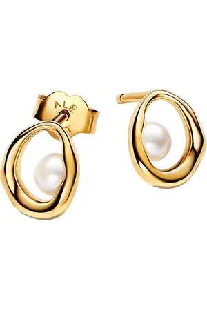 PANDORA Earrings - 14k Gold-plated stud earrings with treated freshwa - - Earrings for ladies