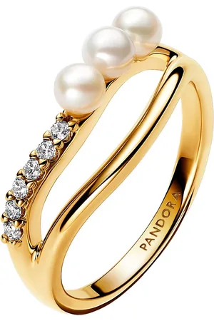 PANDORA Rings - 14k Gold-plated ring with treated freshwater cultu - - Rings for ladies