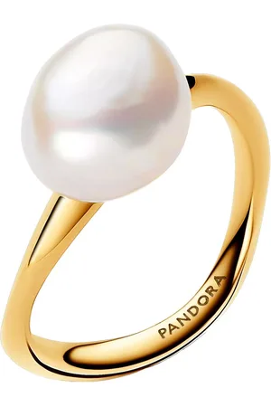 PANDORA Rings - 14k Gold-plated ring with baroque treated freshwat - - Rings for ladies