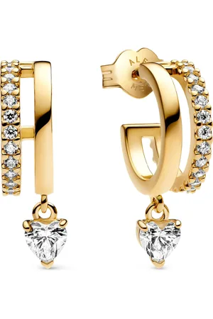 PANDORA Earrings - Heart 14k -plated hoop earrings with clear cub - - Earrings for ladies