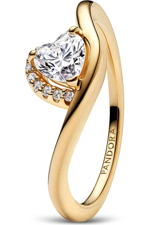 PANDORA Rings - Wave heart 14k -plated ring with clear cubic z - - Rings for ladies