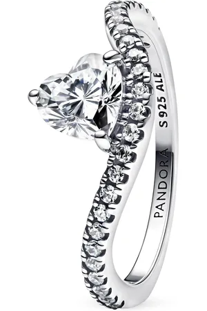 PANDORA Rings - Wave heart sterling ring with clear cubic z - - Rings for ladies