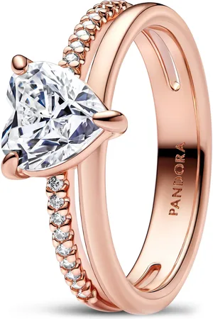 PANDORA Rings - Heart 14k rose gold-plated ring with clear cubic z - - Rings for ladies