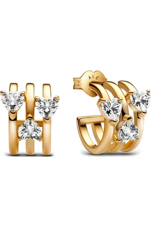 PANDORA Earrings - Hearts and lines 14k -plated hoop earrings - - Earrings for ladies