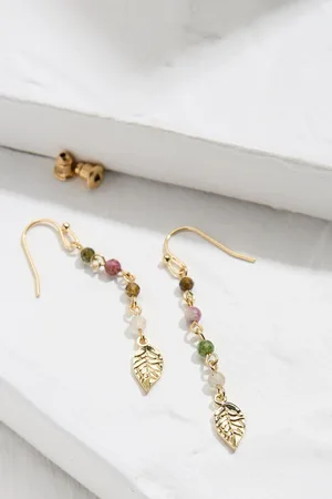 Fat Face Gem Leaf Drop Earrings