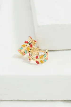 Fat Face Enamel Leaf Huggie Hoop Earrings