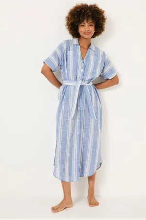 Fat Face Beachwear 100% Cotton Stripe Maxi Shirt Dress