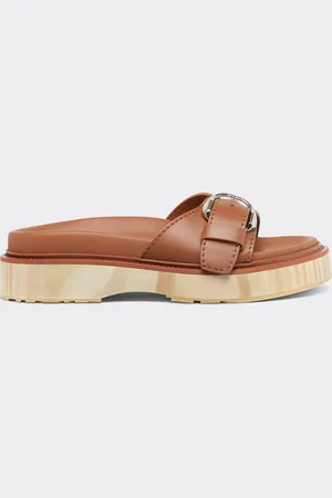 FERRARI Leather Sliders With Wooden Sole - Female Slippers & Sandals 38
