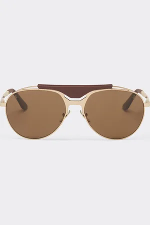 FERRARI Sunglasses In Gold-tone Metal And Leather With Polarised Brown Lenses - Collection Os