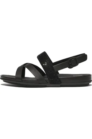 FitFlop Women GRACIE Crystal Leather Strappy Back-Strap Sandals Leather/Microfibre, Outlet