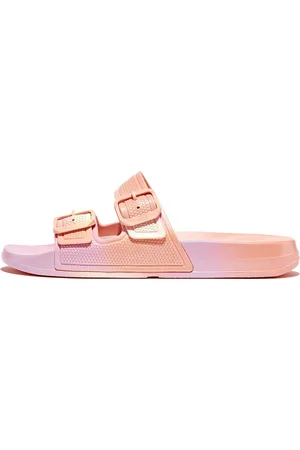 FitFlop Women IQUSHION Iridescent Two-Bar Buckle Sliders Rubber, Outlet