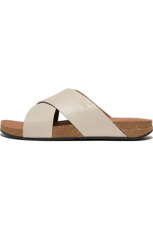 FitFlop IQUSHION Mens Leather Cross Slides, Outlet