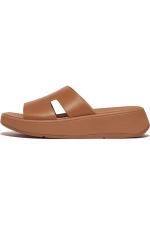 FitFlop Women F-MODE Raw-Edge Leather Flatform H-Bar Slides, Outlet