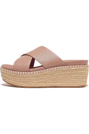FitFlop Women ELOISE Espadrille Leather Wedge Cross Slides, Outlet