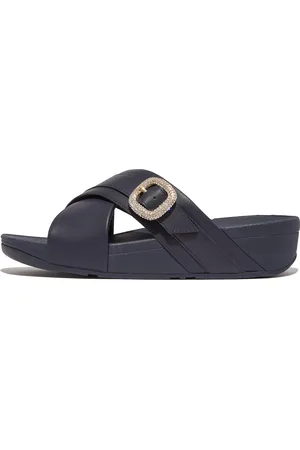 FitFlop Women LULU Crystal-Buckle Leather Cross Slides, Full Price