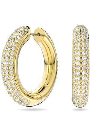 Swarovski Dextera hoop earrings, Medium, White, -tone plated