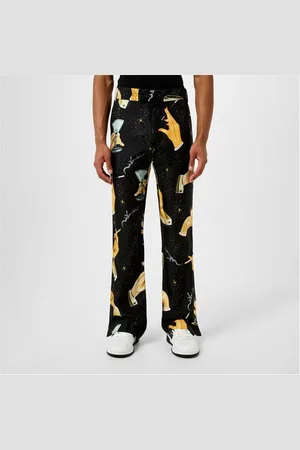 AMIRI Champagne Graphic-Print Wide-Leg Silk Trousers