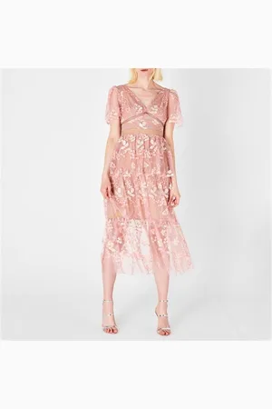 Self-Portrait Flower Mesh Tiered Midi Dress