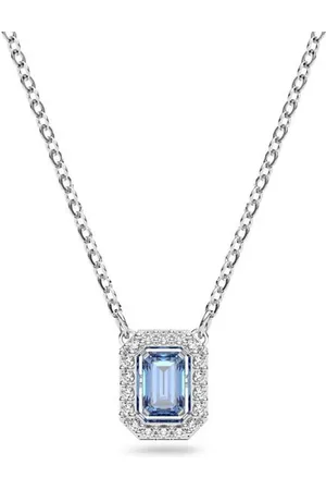 Swarovski Una necklace, Octagon cut, Blue, Rhodium plated