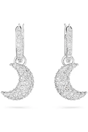 Swarovski Sublima drop earrings, Moon, White, Rhodium plated