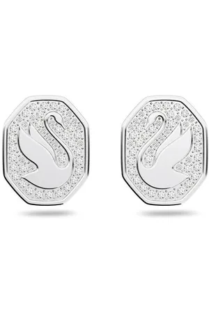 Swarovski Swan stud earrings, Swan, White, Rhodium plated