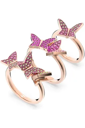 Swarovski Lilia ring, Set (3), Butterfly, Pink, Rose -tone plated