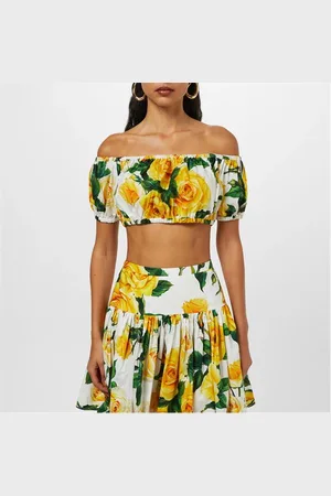 Dolce & Gabbana Cotton Poplin Floral Bardot Top