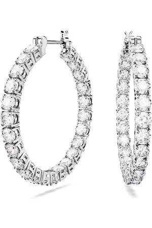 Swarovski Matrix hoop earrings, Round cut, White, Rhodium plated