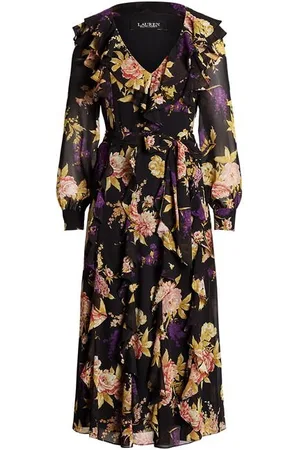 Ralph Lauren Floral Ruffle-Trim Georgette Dress