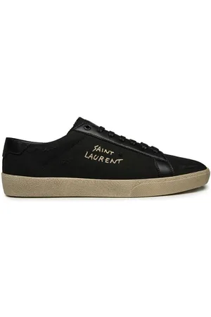 Saint Laurent Embroidered Sneakers In Canvas And Smooth Leather Mens
