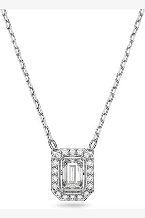 Swarovski Una pendant, Octagon cut, White, Rhodium plated