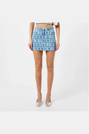 Fiorucci Monogram-Pattern Brand-Patch -Denim Mini Skirt.