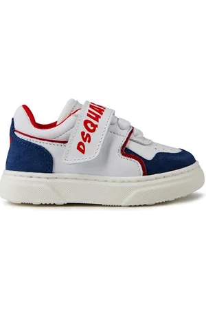Dsquared2 Logo White And Blue Leather Trainers Juniors
