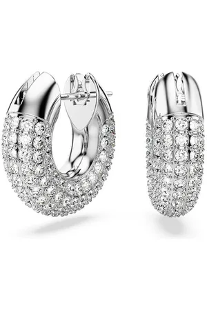 Swarovski Dextera hoop earrings, Small, White, Rhodium plated
