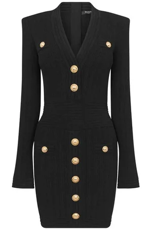 Balmain Knitted Gold Button Dress