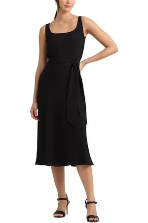 Ralph Lauren Belted Crepe Sleeveless Dress