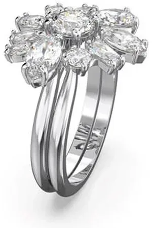 Swarovski Gema cocktail ring, Mixed cuts, Flower, White, Rhodium plated