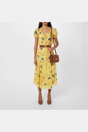 Ralph Lauren Floral Georgette Puff-Sleeve Midi Dress