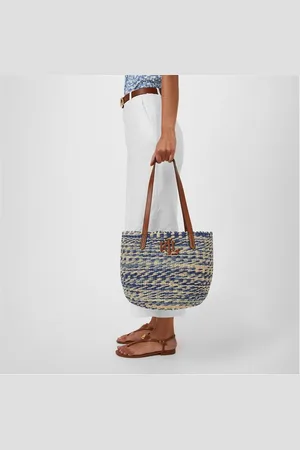 Ralph Lauren Leather-Trim Straw Medium Hartley Tote bag
