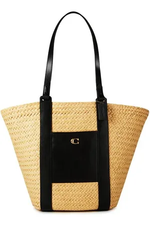 Coach Straw Leather Tote Bag