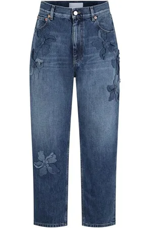 VALENTINO Floral Applique Straight Jeans