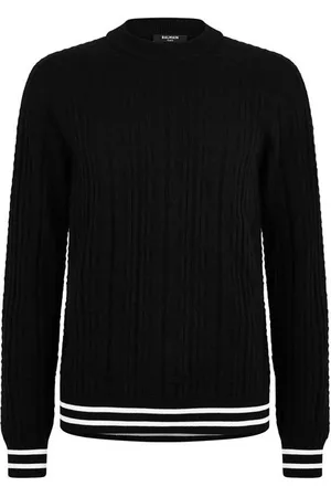 Balmain Striped Monogrammed Merino Wool Sweater