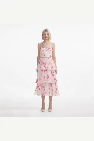 Self-Portrait Printed Tiered Midi Dress